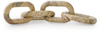 Light brown chain link sculpture with long bar and interlocked rings