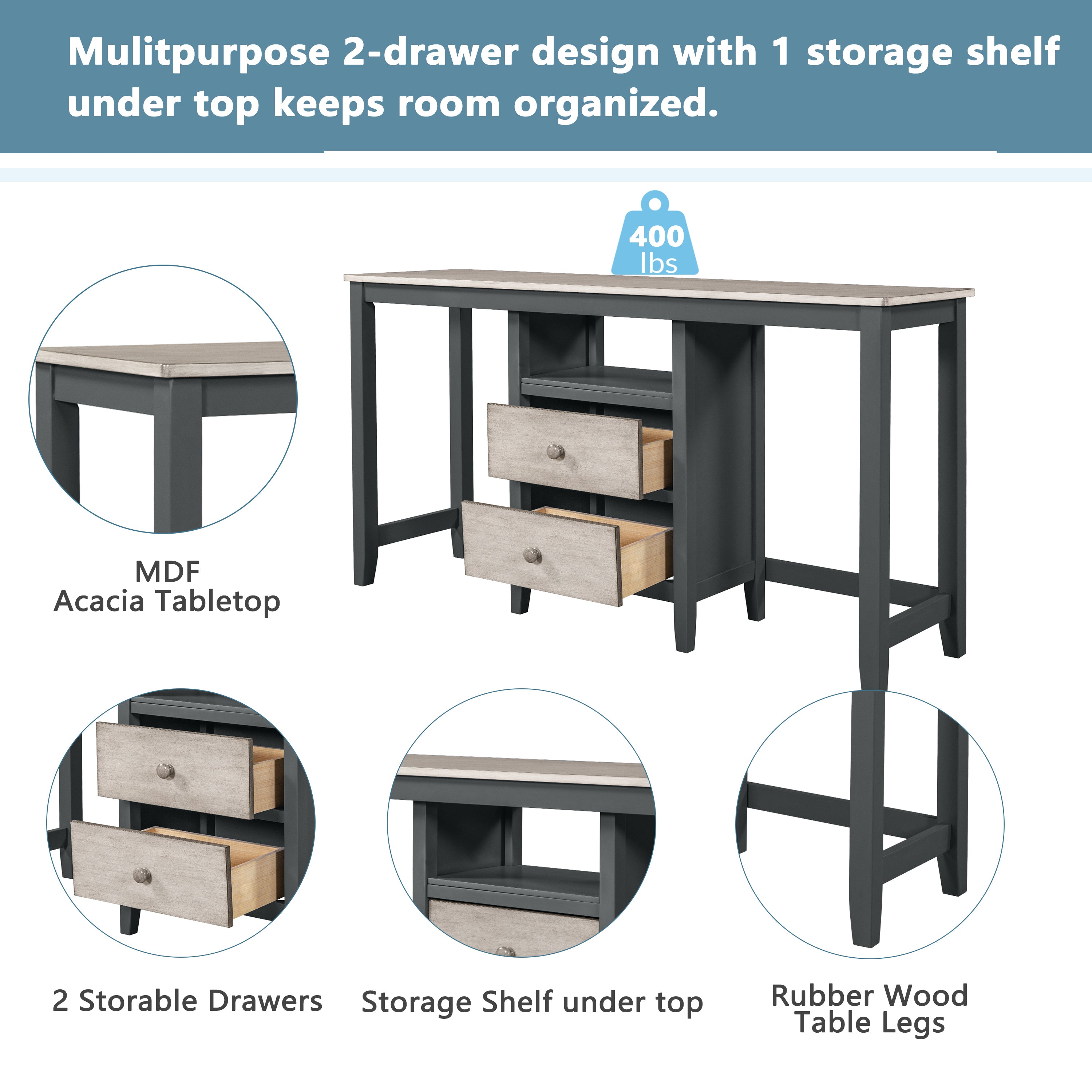 Farmhouse 3-Piece Counter Height Dining Set