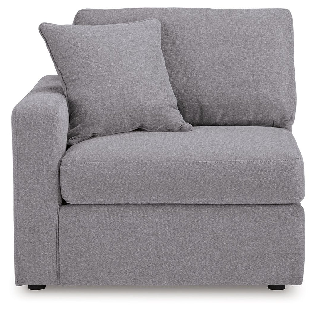 Granite gray LAF corner chair with two back cushions and wide seat