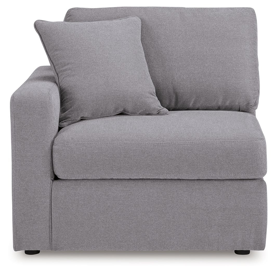 Granite gray LAF corner chair with two back cushions and wide seat