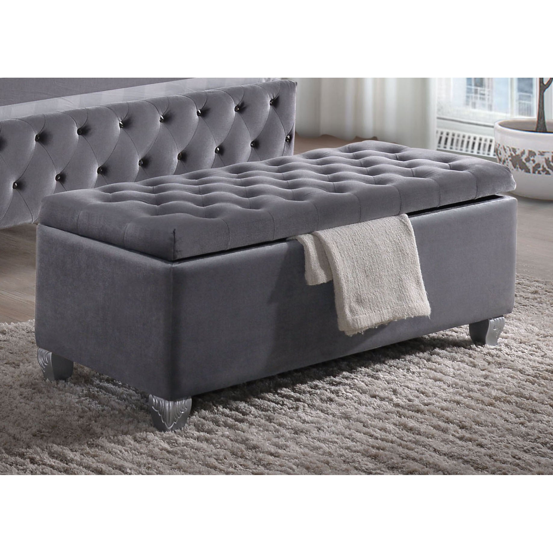 Grey Tufted Storage Bench: Stylish Seating with Storage