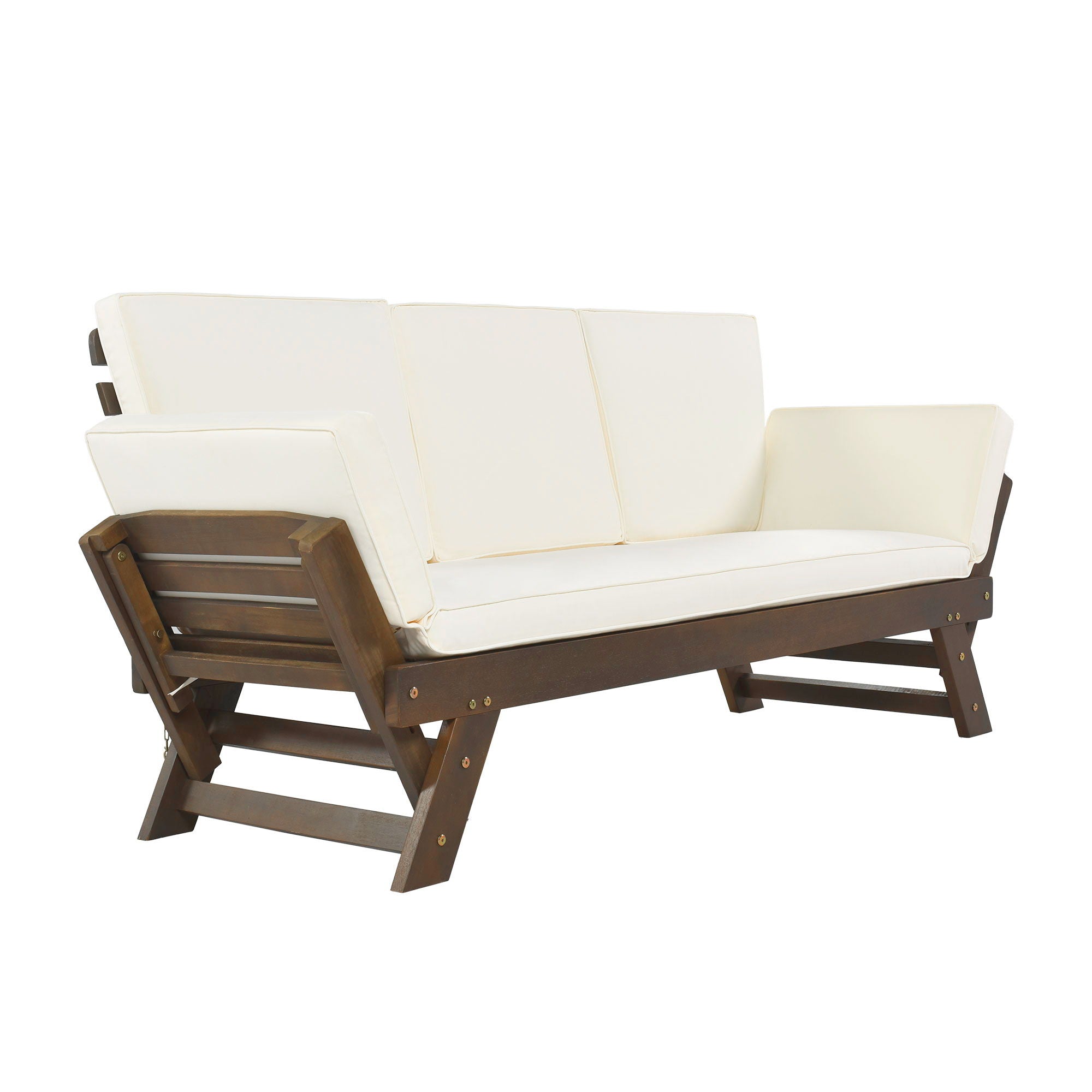 Topmax Outdoor Adjustable Patio Wooden Daybed Sofa Chaise Lounge With Cushions For Small Places - Brown / Beige