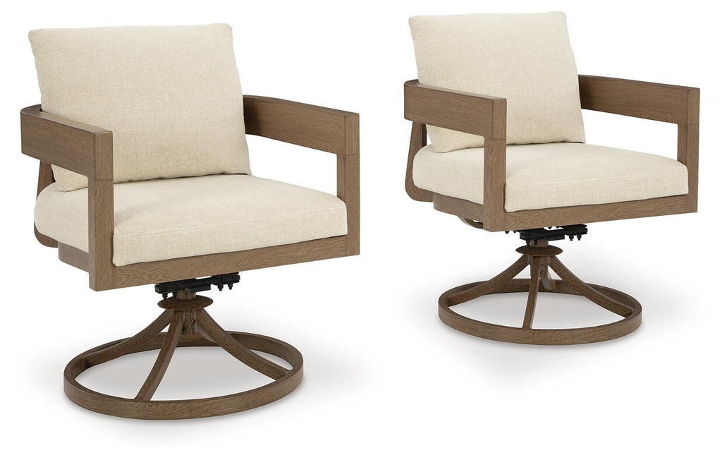 Swivel accent chair with beige cushion and dark brown round swivel base (set of 2)