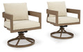 Swivel accent chair with beige cushion and dark brown round swivel base (set of 2)