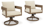 Swivel accent chair with beige cushion and dark brown round swivel base (set of 2)
