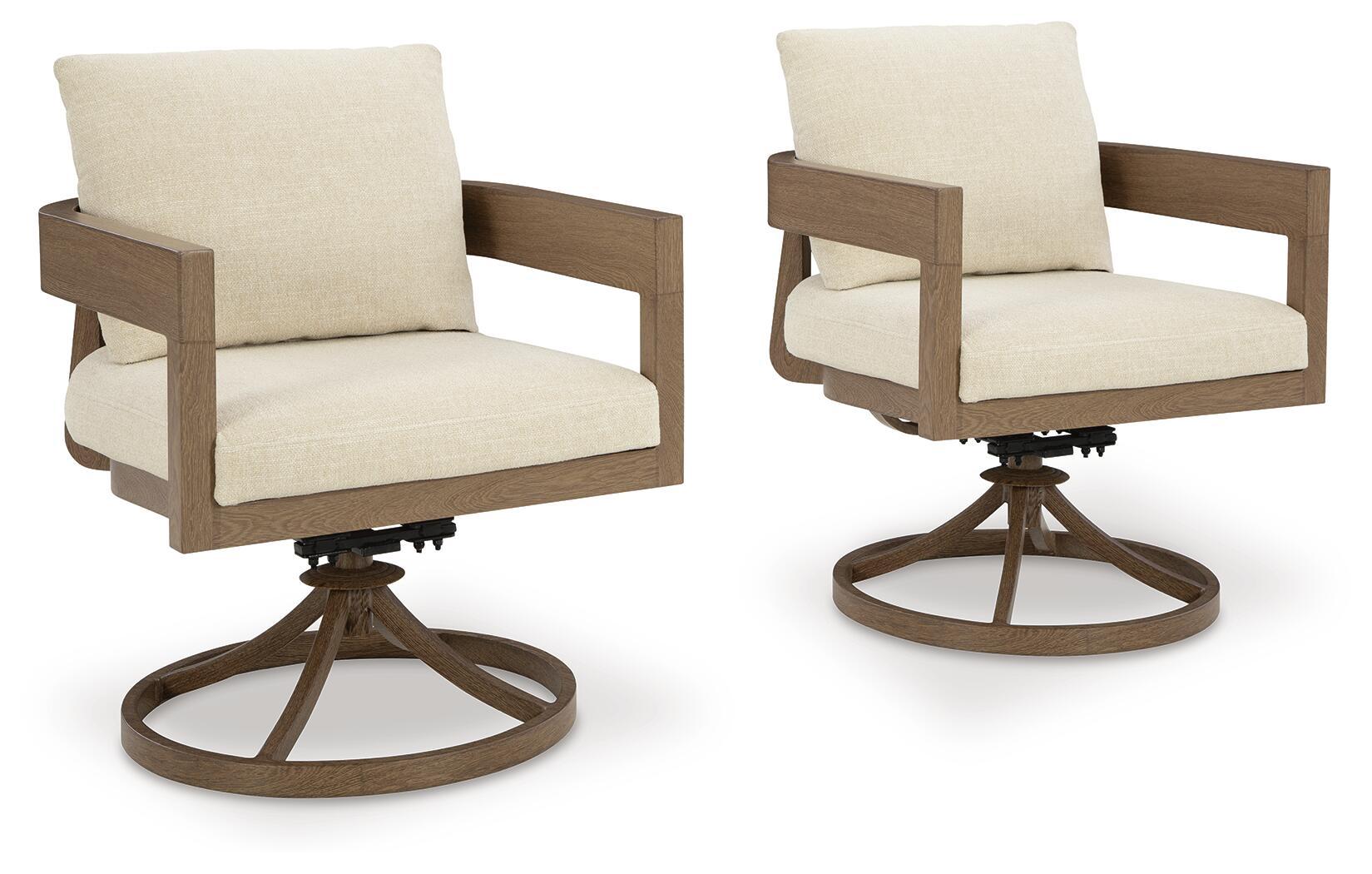 Swivel accent chair with beige cushion and dark brown round swivel base (set of 2)