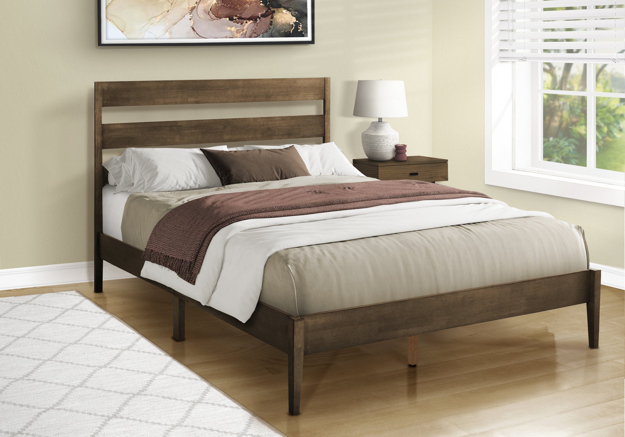 Modern Contemporary Queen Walnut Platform Bed Frame