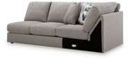 Smoke armless loveseat with wedge and wide side panel, gray fabric, black base and legs