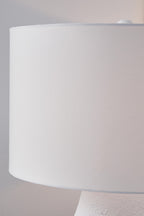 Metal table lamp shade in white fabric drum form
