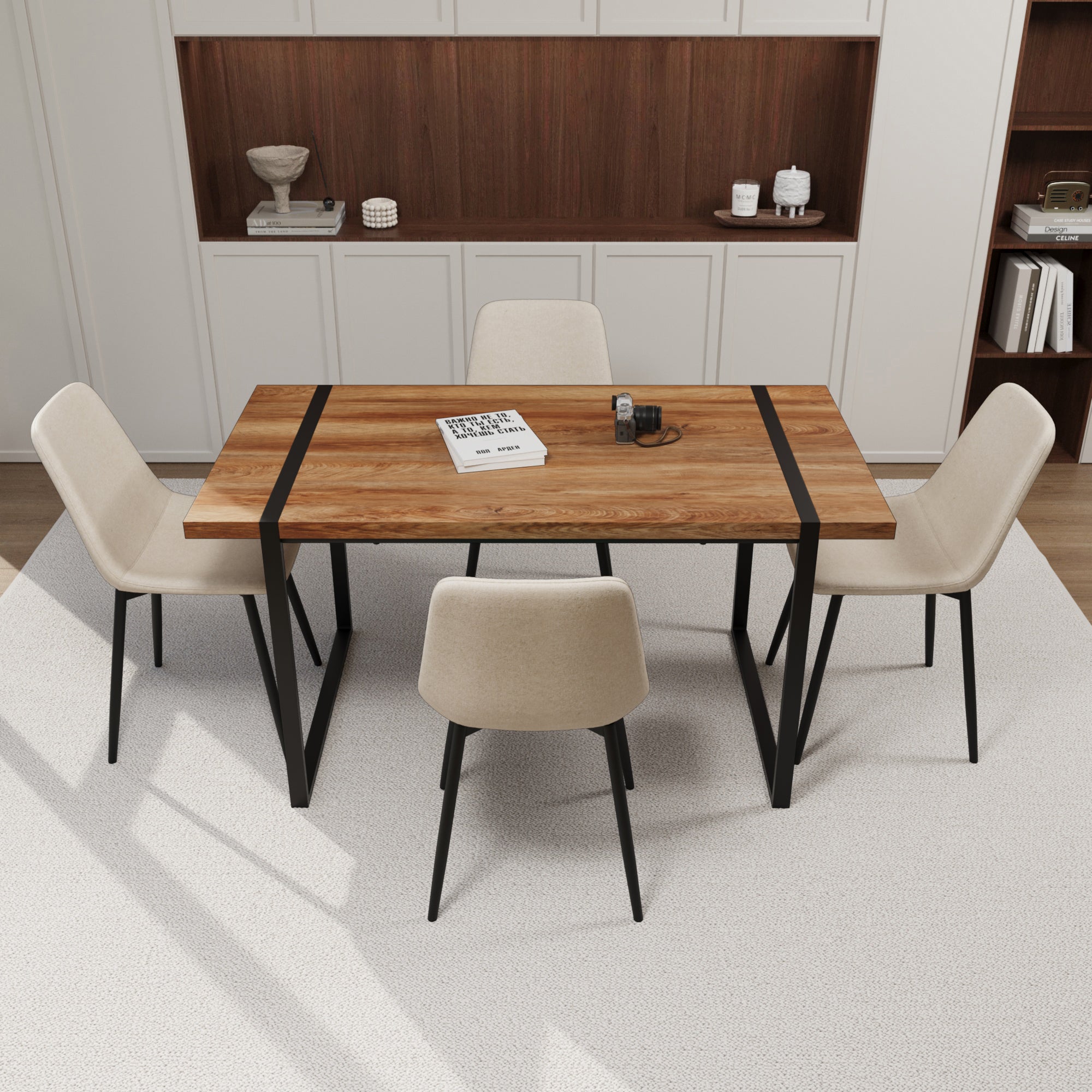 59" Modern Dining Table Set w/ Suede Chairs - 4 Pc