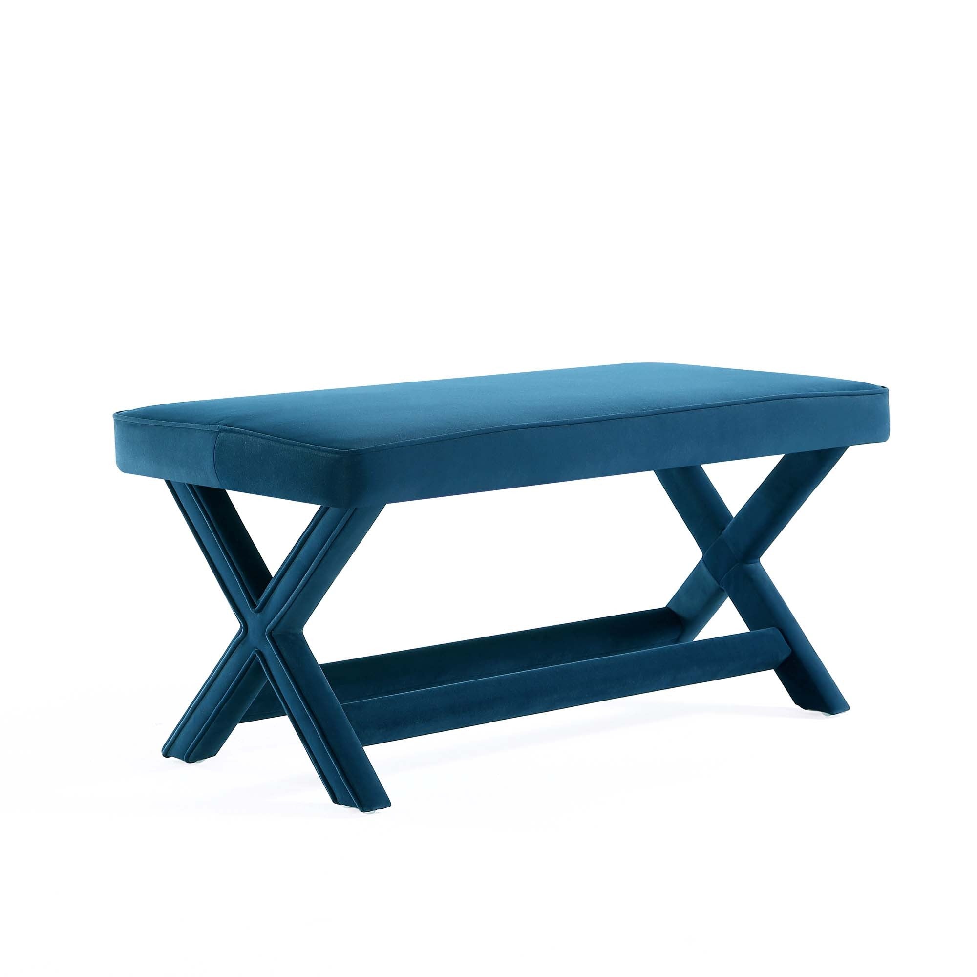 Abigail Mid-Century Modern Blue Velvet Upholstered Bench