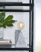 Terrazzo concrete table lamp with round bulb on white square base