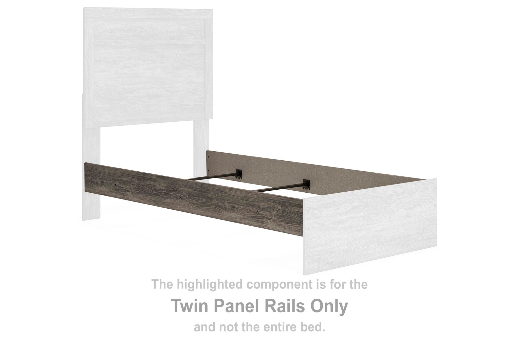 Gray twin panel rails with mounting brackets for bed frame