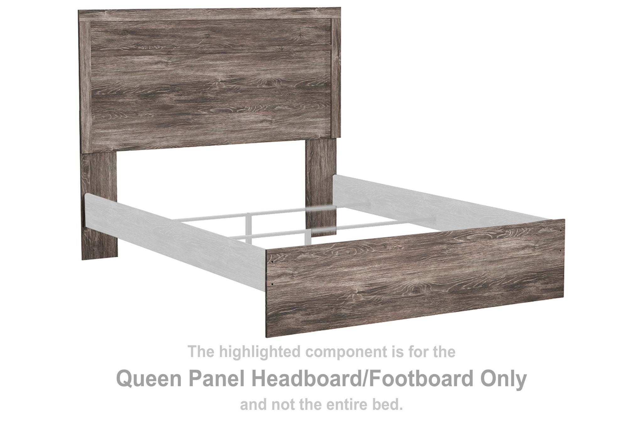 Gray queen panel headboard and footboard only, wood-grain panel design