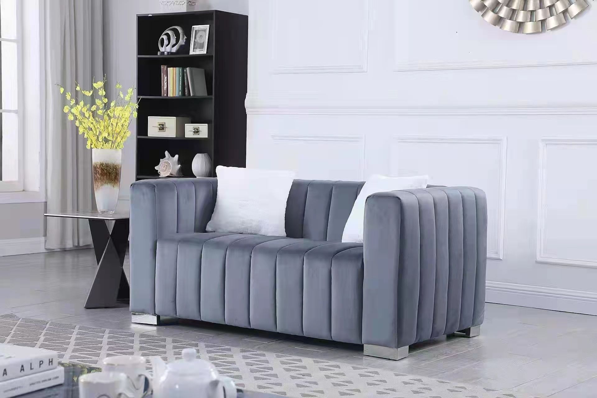 A Modern Channel Sofa Take On A Traditional Chesterfield, Grey Color, Loveseater