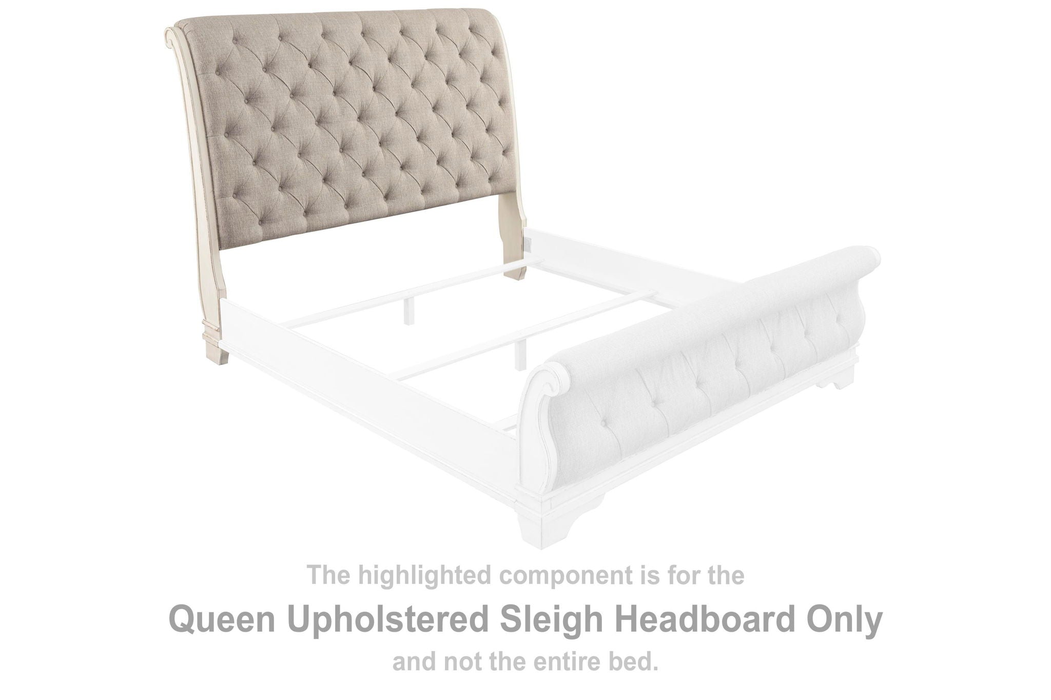 Queen upholstered sleigh headboard with tufted beige fabric and curved top edges