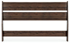 Light brown wood headboard with wide horizontal slats and open center