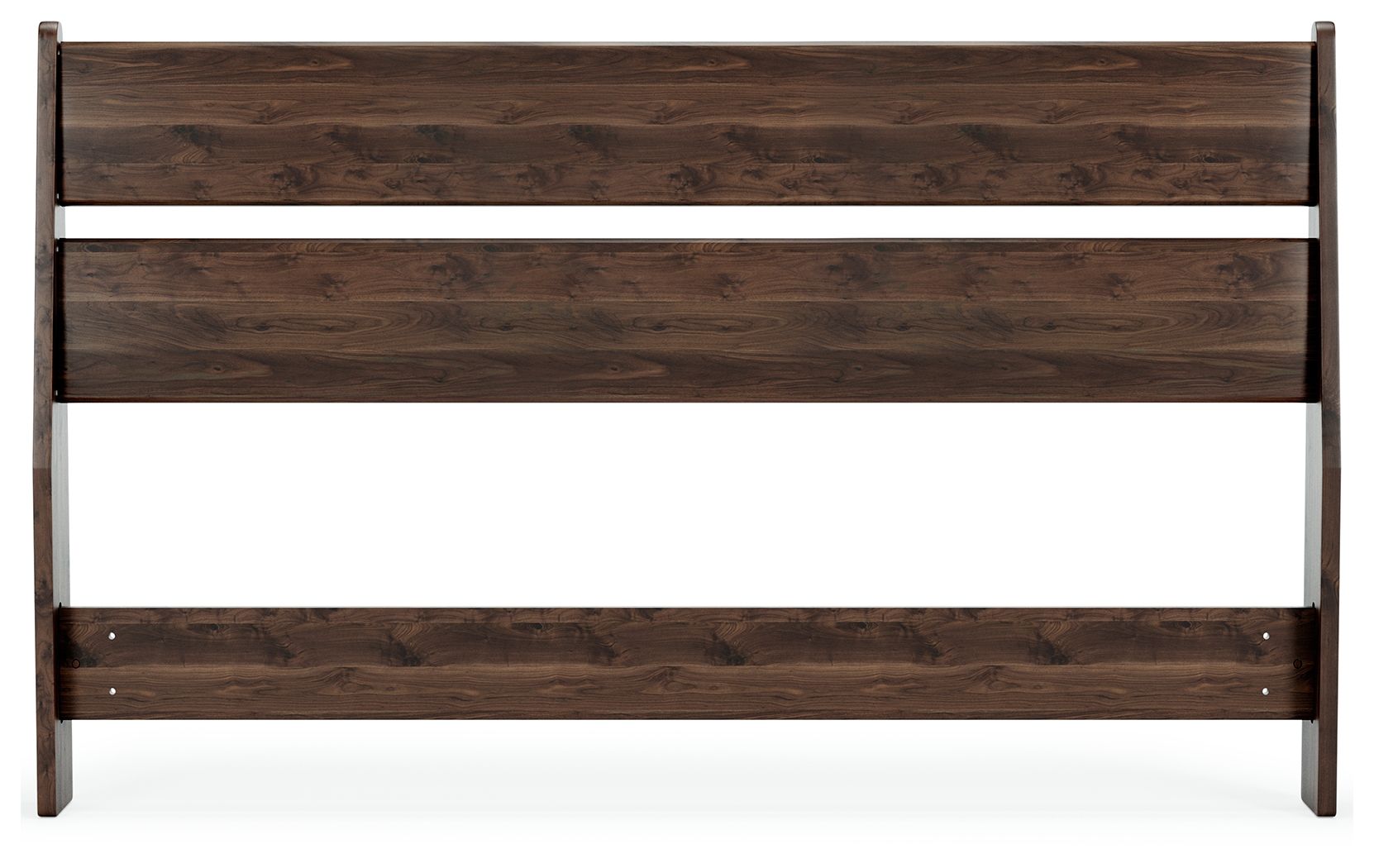 Light brown wood headboard with wide horizontal slats and open center