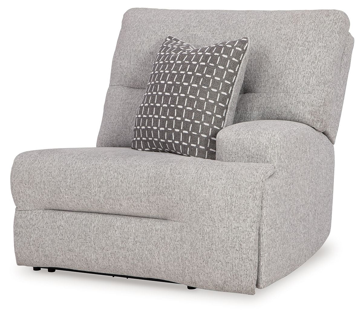 Pewter fabric power recliner with square arm and patterned seatback cushion