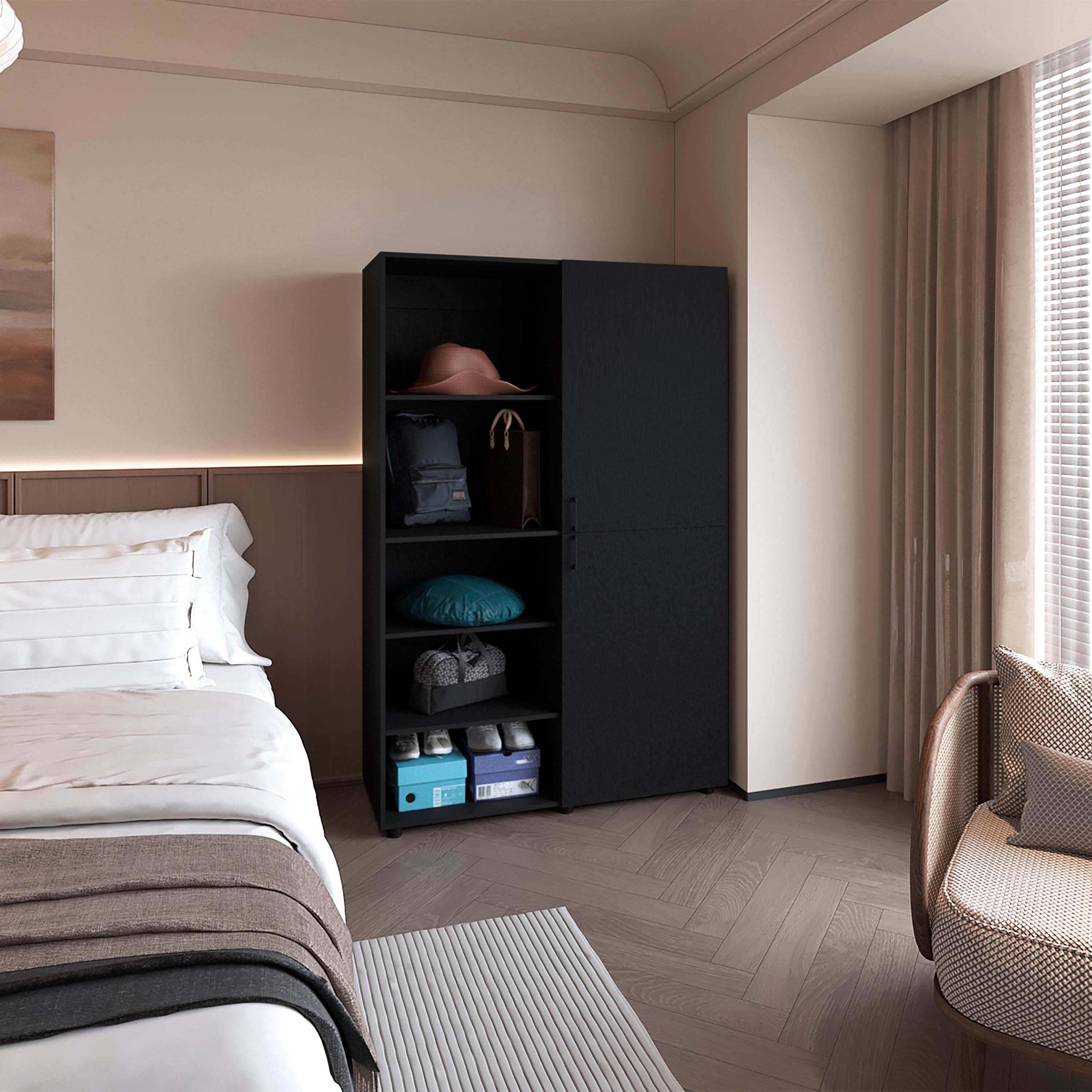 Wengue 2-Door Wardrobe: Open Storage Closet & Cabinet