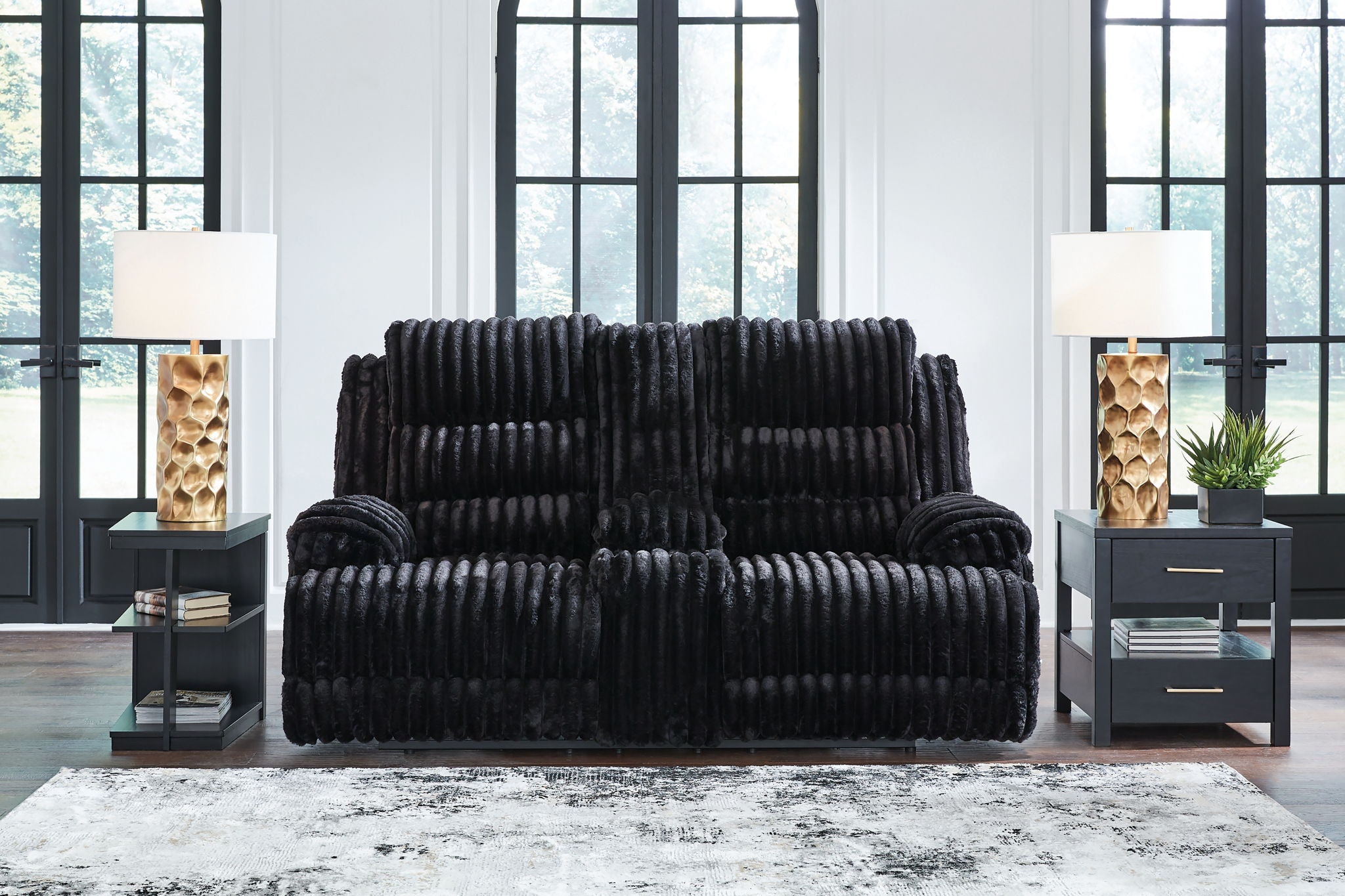 Onyx double reclining loveseat with plush padded arms and padded back cushions