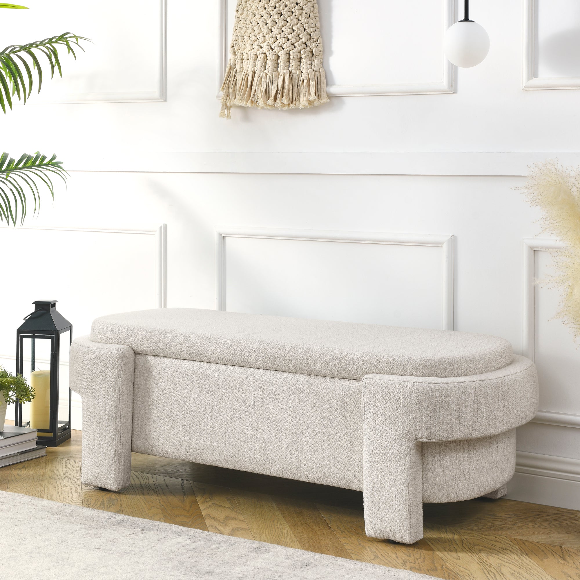 Beige Linen Storage Bench - Living Room, Entryway, Bedroom
