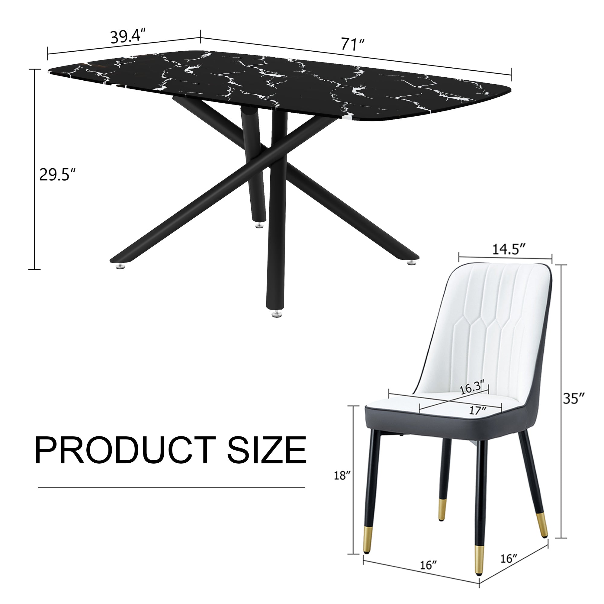9-Piece Dining Set with Marble-Like Table & 8 Chairs