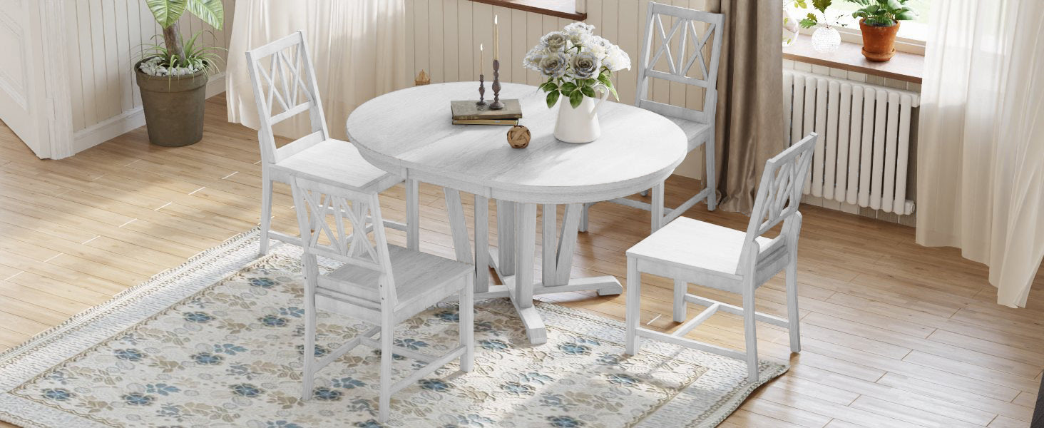 Rustic Round Dining Table Set - 5 Piece Gray