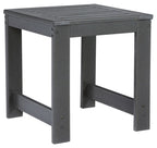 Charcoal gray square end table with slatted top and lower shelf frame