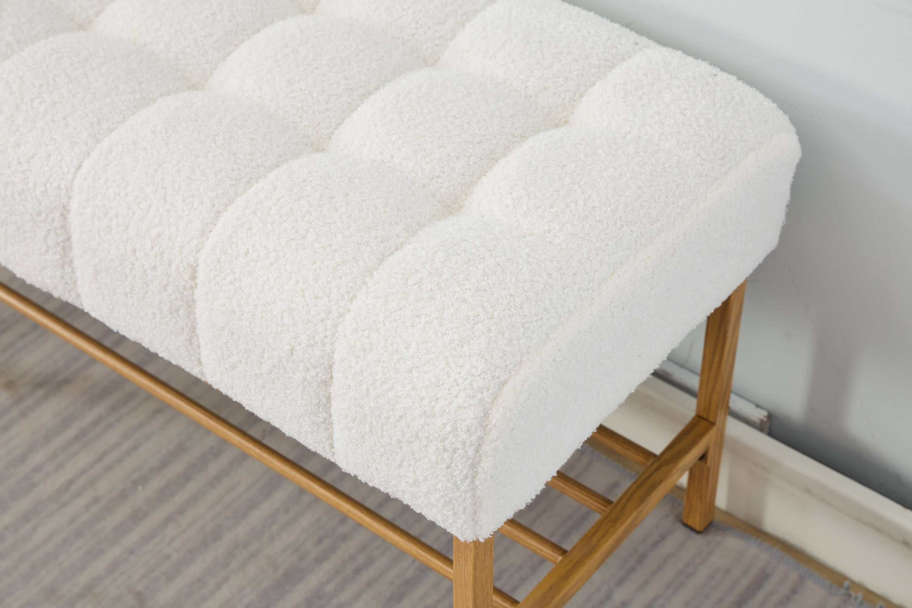 Upholstered Storage Bench with Shelf - Linen White