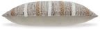Rectangular striped pillow with light brown and beige face, side view