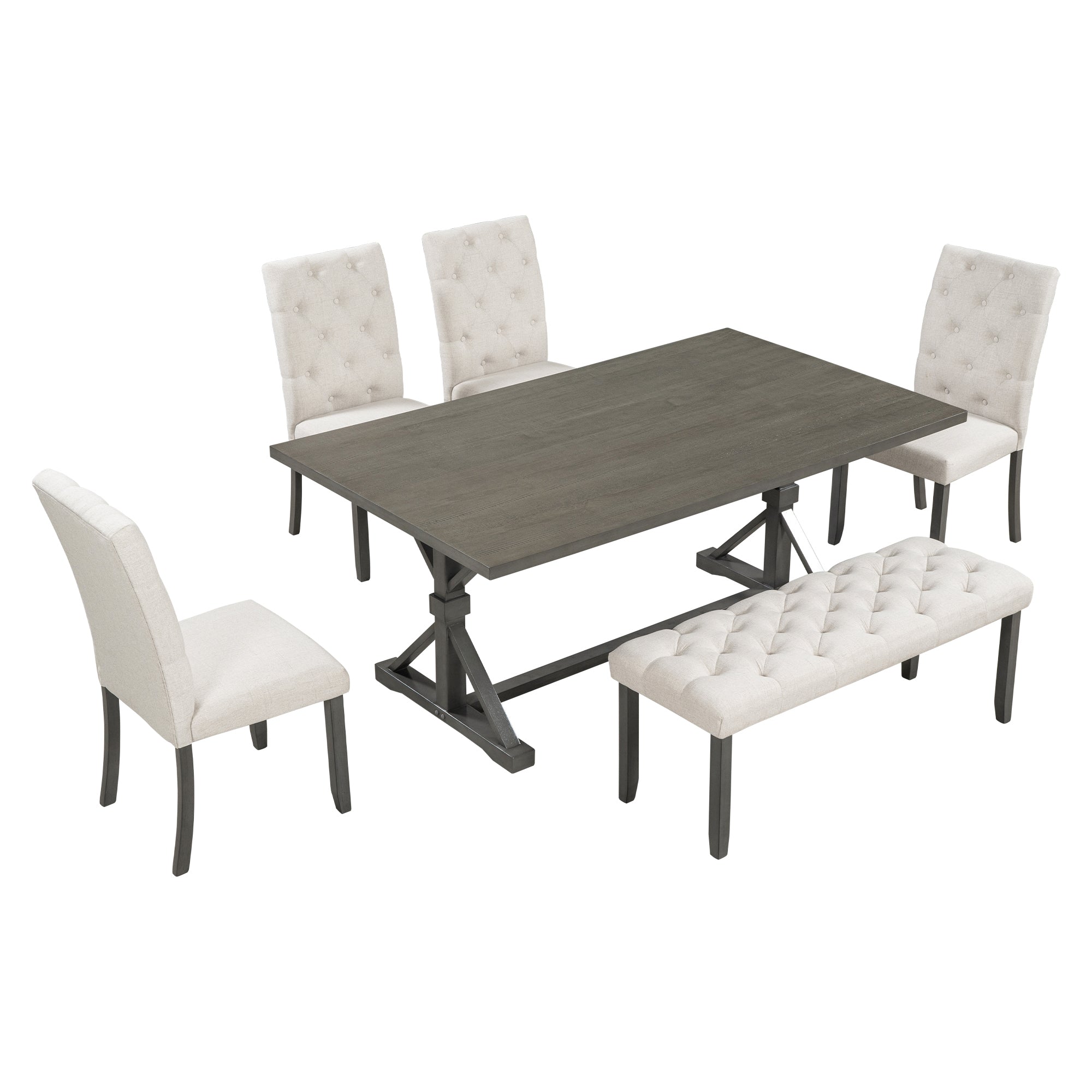 6-Pc Farmhouse Dining Set - Gray