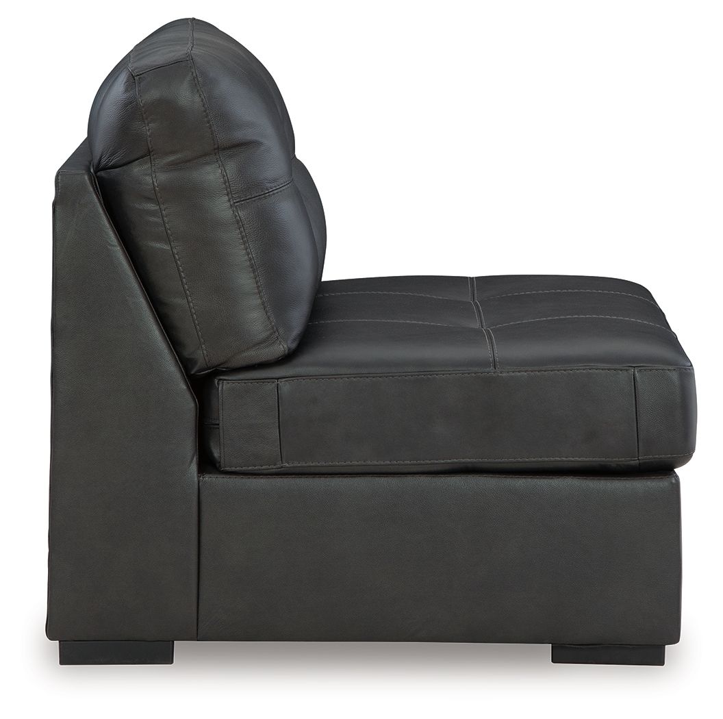 Armless chair with curved backrest and dark gray faux leather upholstery