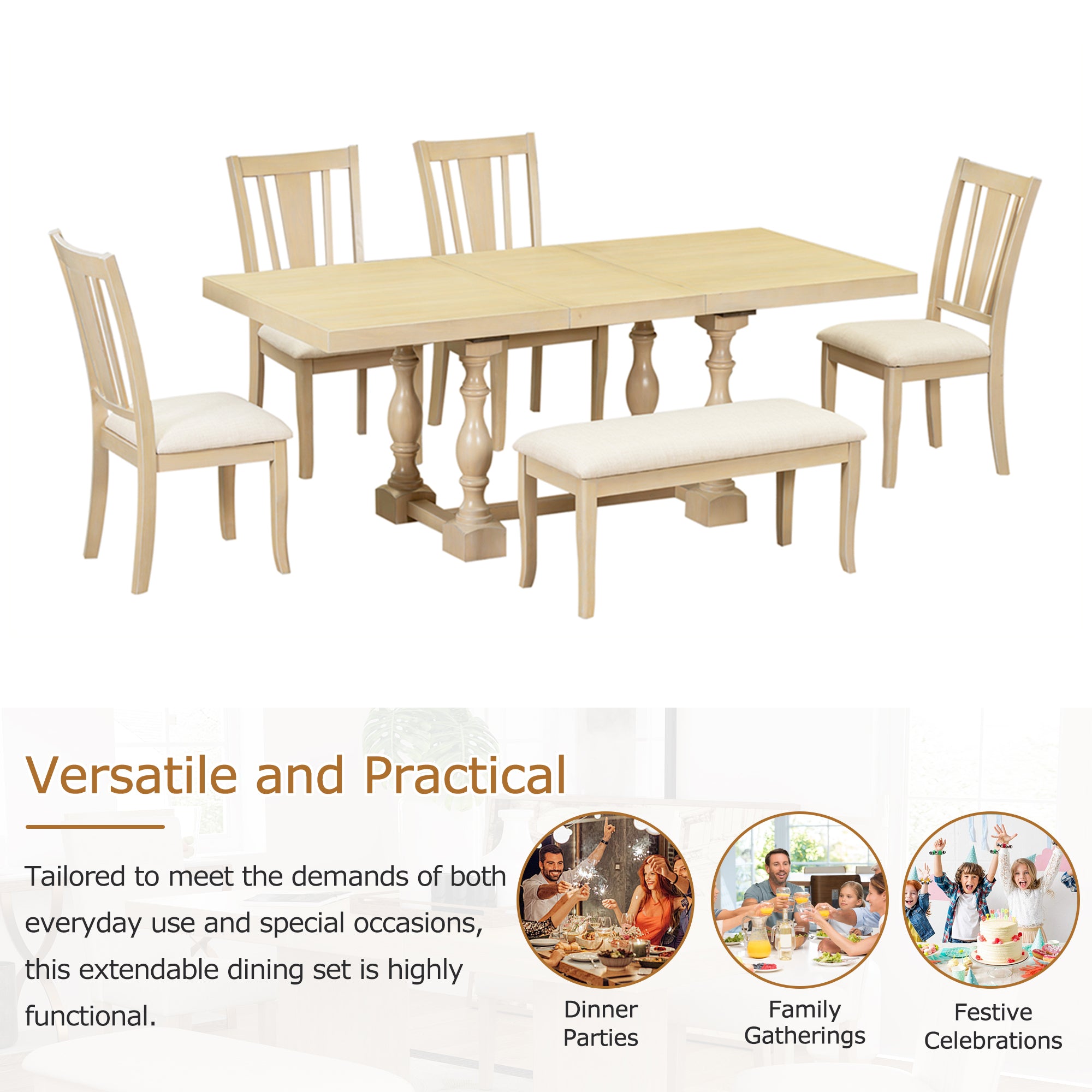78" Trestle Dining Table Set, 6-Piece