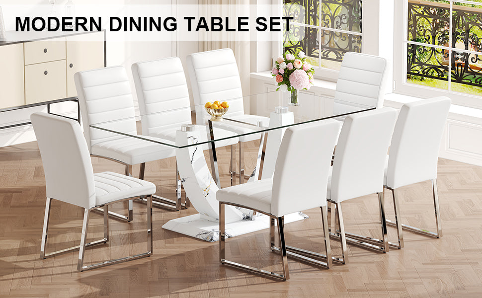 Modern Glass Dining Table Set (6-8 Person)