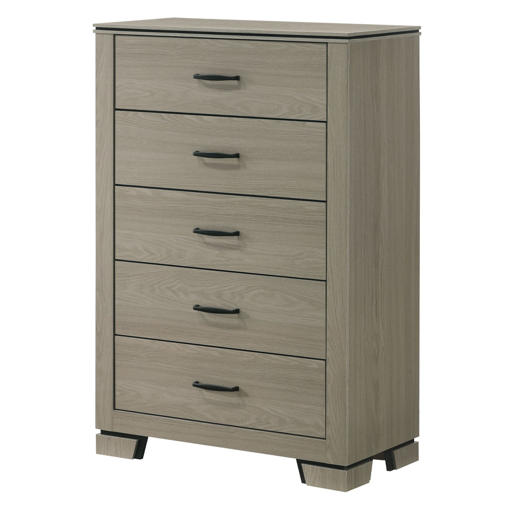 Modern Sleek Gray Wooden 5-Drawer Bedroom Chest