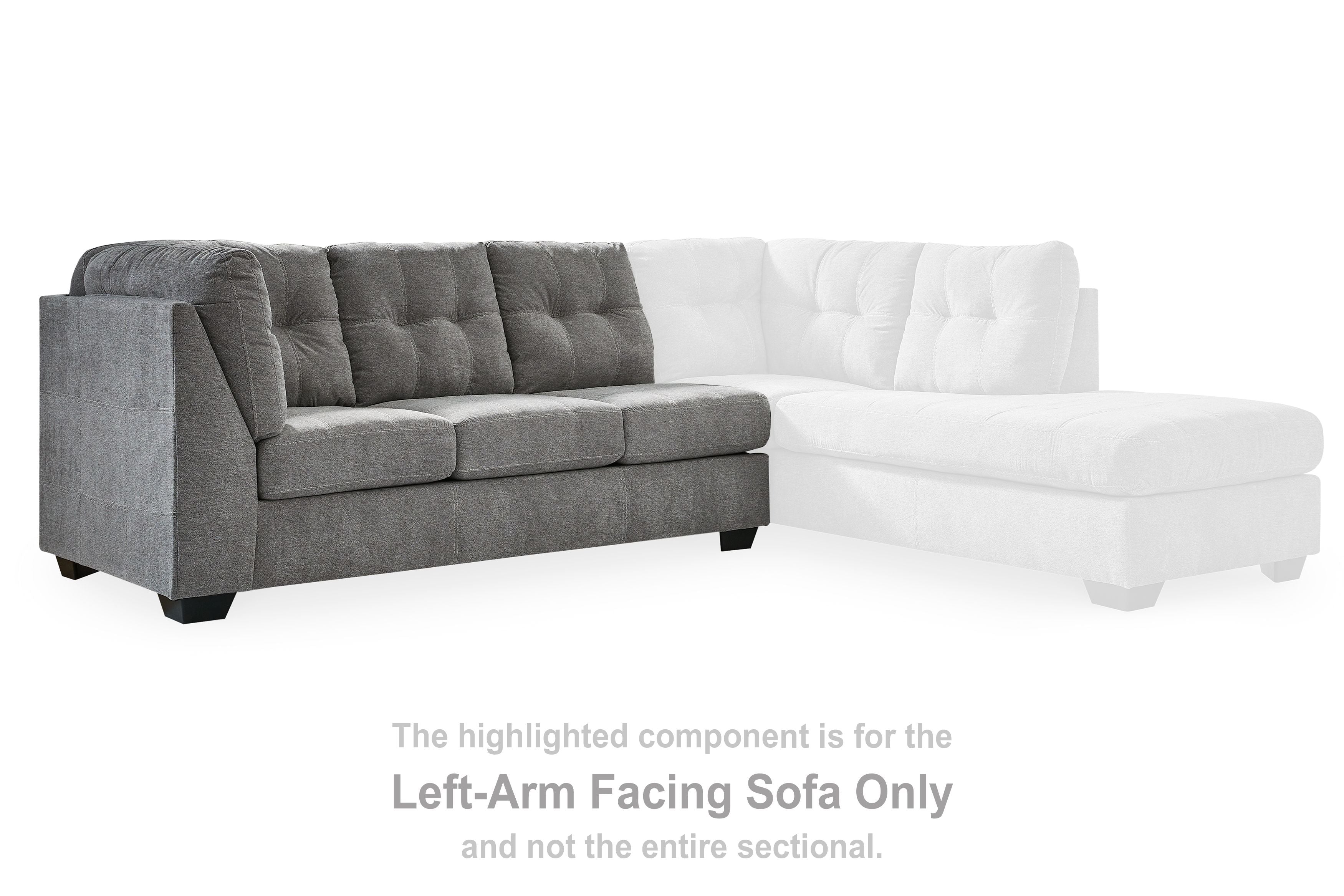 Left-arm sectional sofa in gray with a white chaise, tufted seat and back