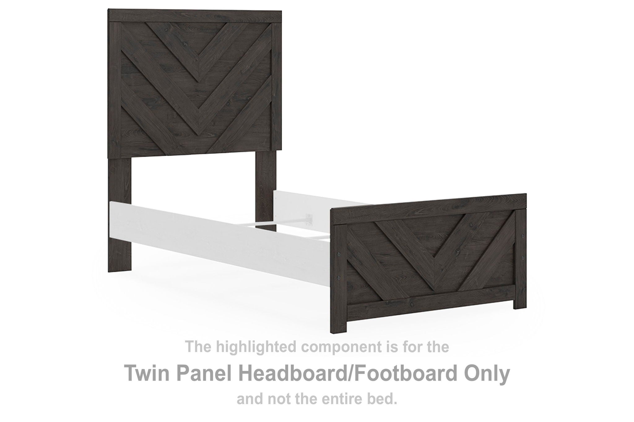 Charcoal twin panel headboard/footboard with diagonal panel detail