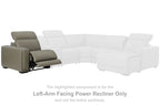 Gray left-arm facing power recliner with padded chaise footrest