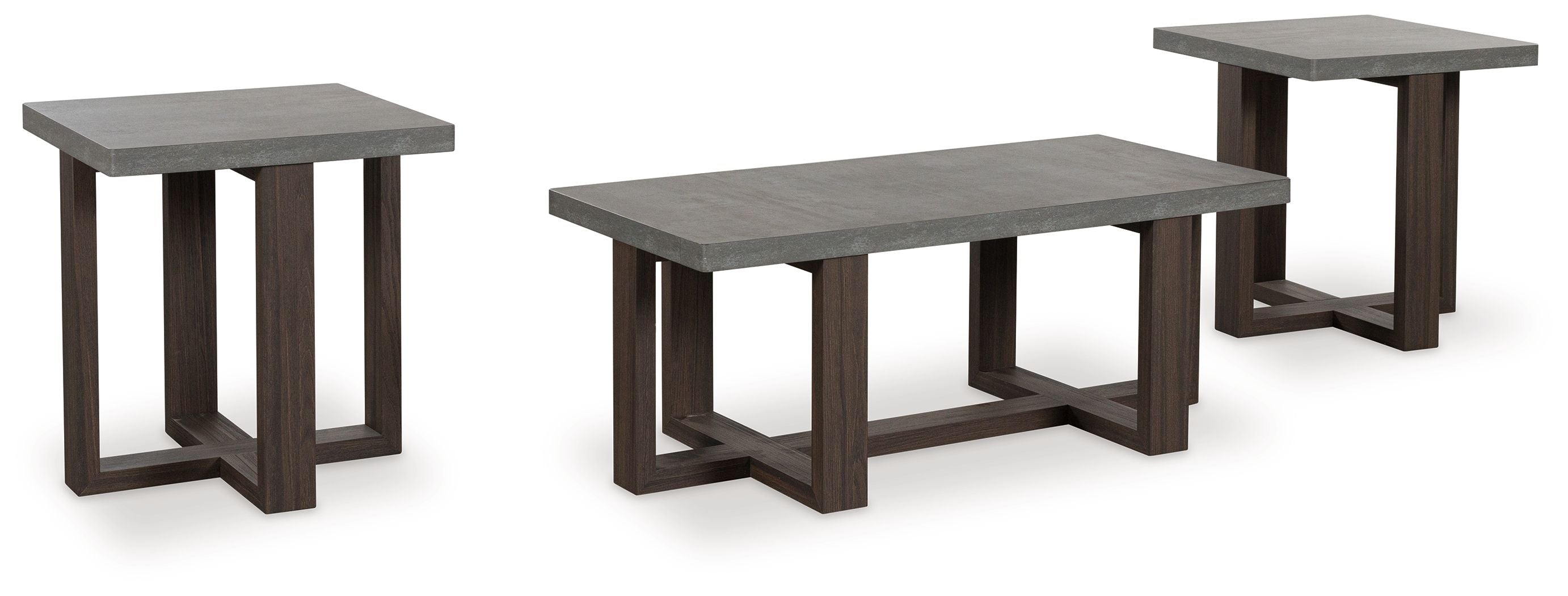 3-piece occasional table set with gray tops and dark brown legs