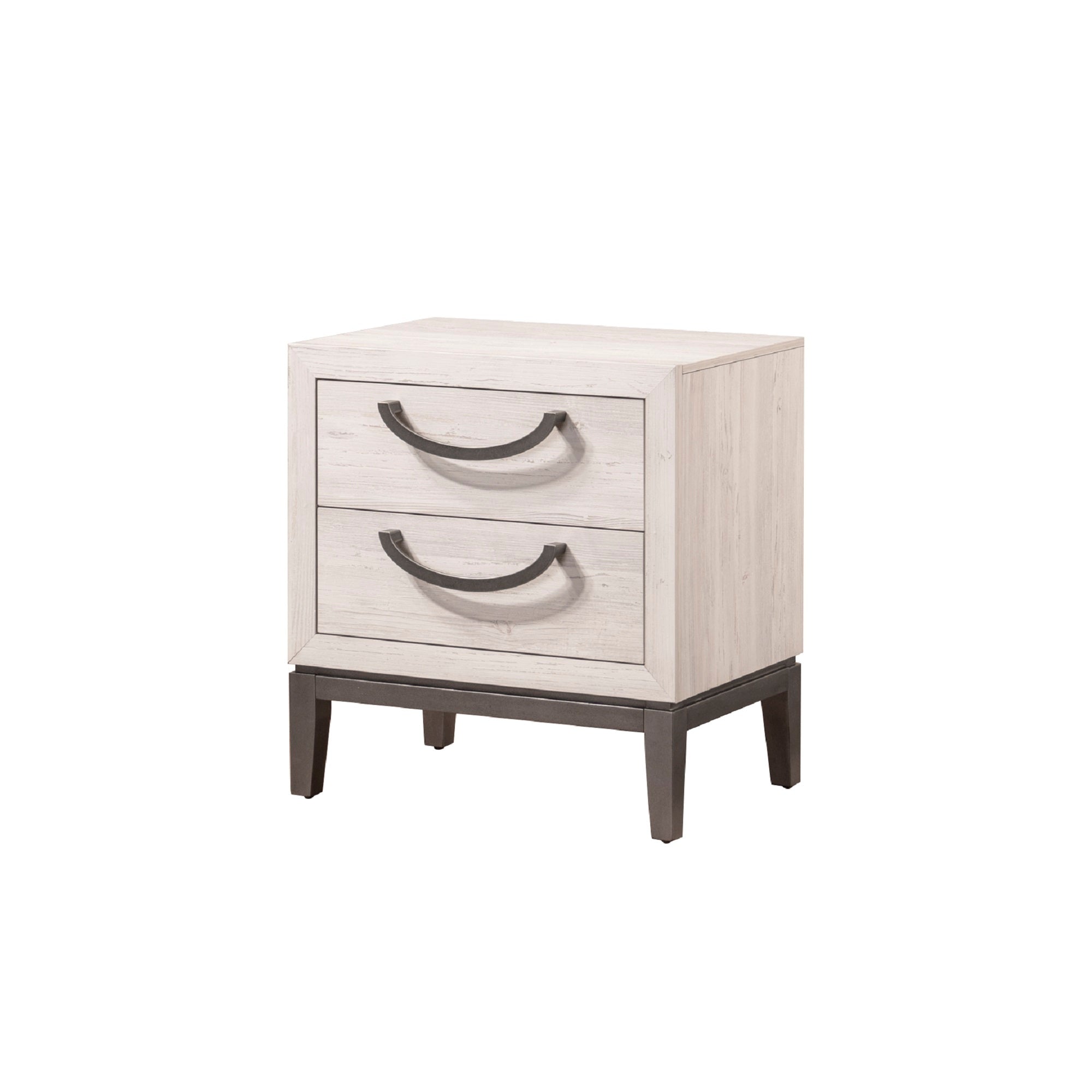 Unique Contemporary Beige White Solid Wood 2-Drawer Nightstand