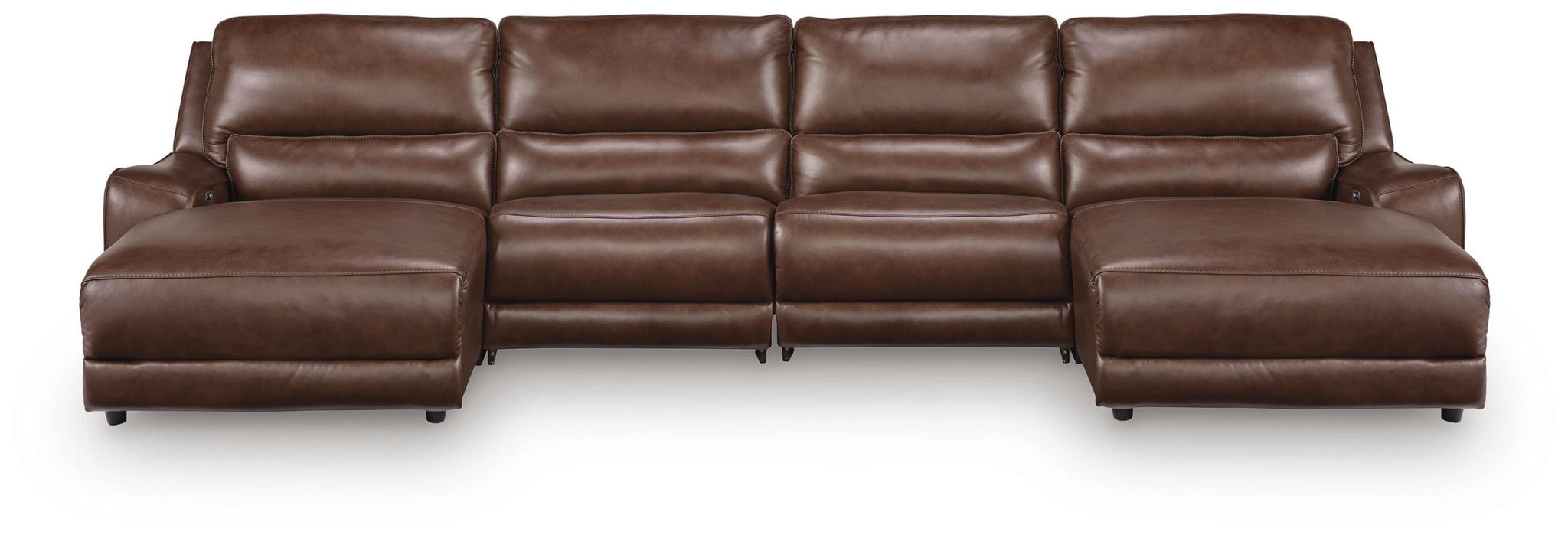 Power reclining sectional sofa in dark brown leather, multi-seat chaise-style layout
