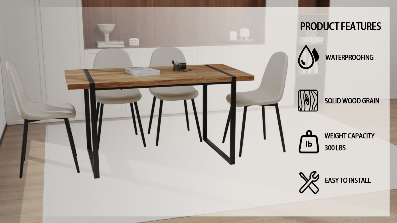59" Modern Dining Table & 4 Suede Chairs Set