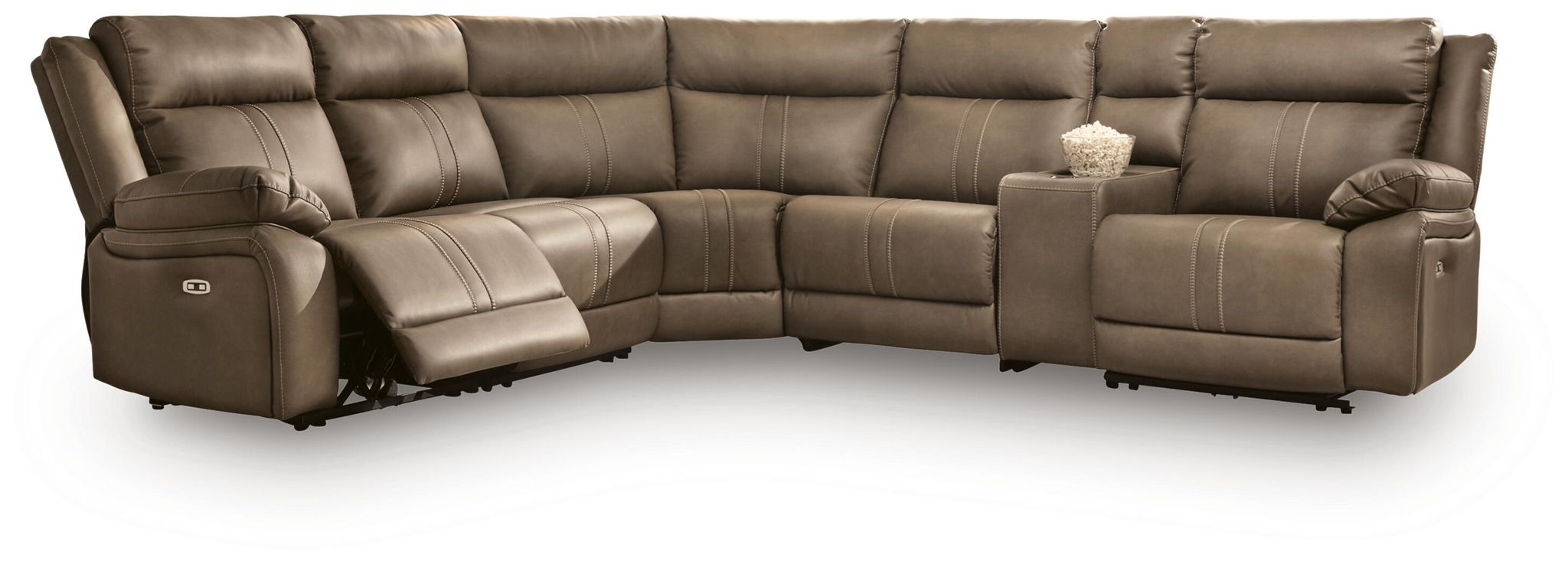 Max-Media power reclining sectional sofa in biscotti, corner chaise and power recliners