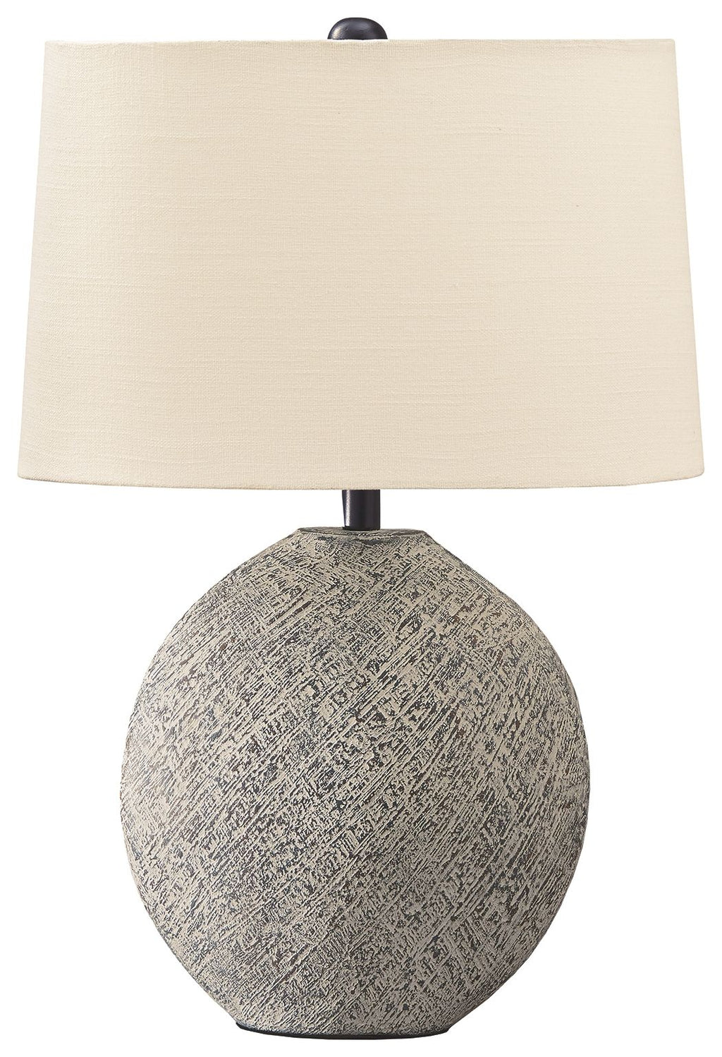 Beige paper table lamp shade with gray textured globe base
