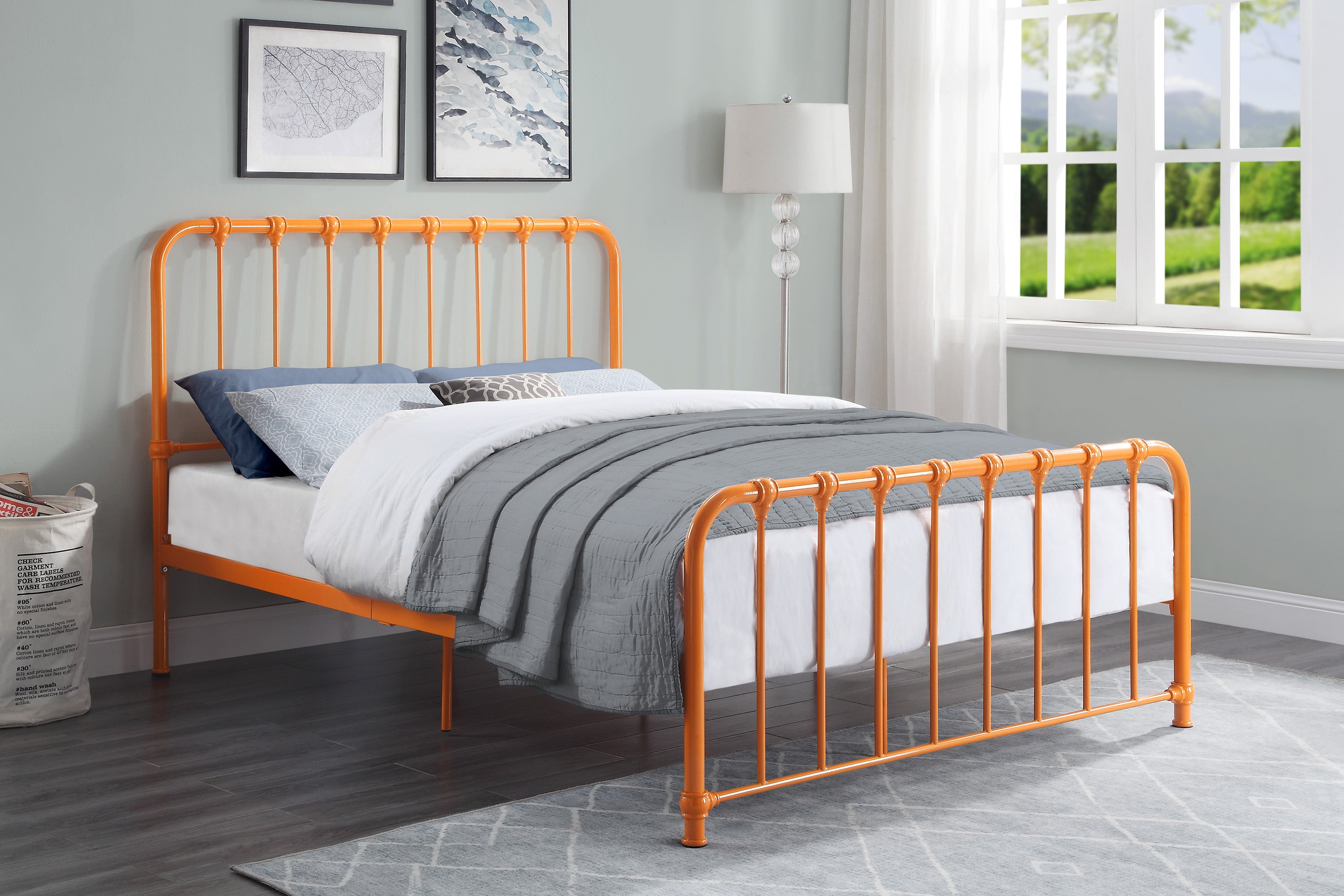 Orange Metal Queen Platform Bed | Bed in a Box