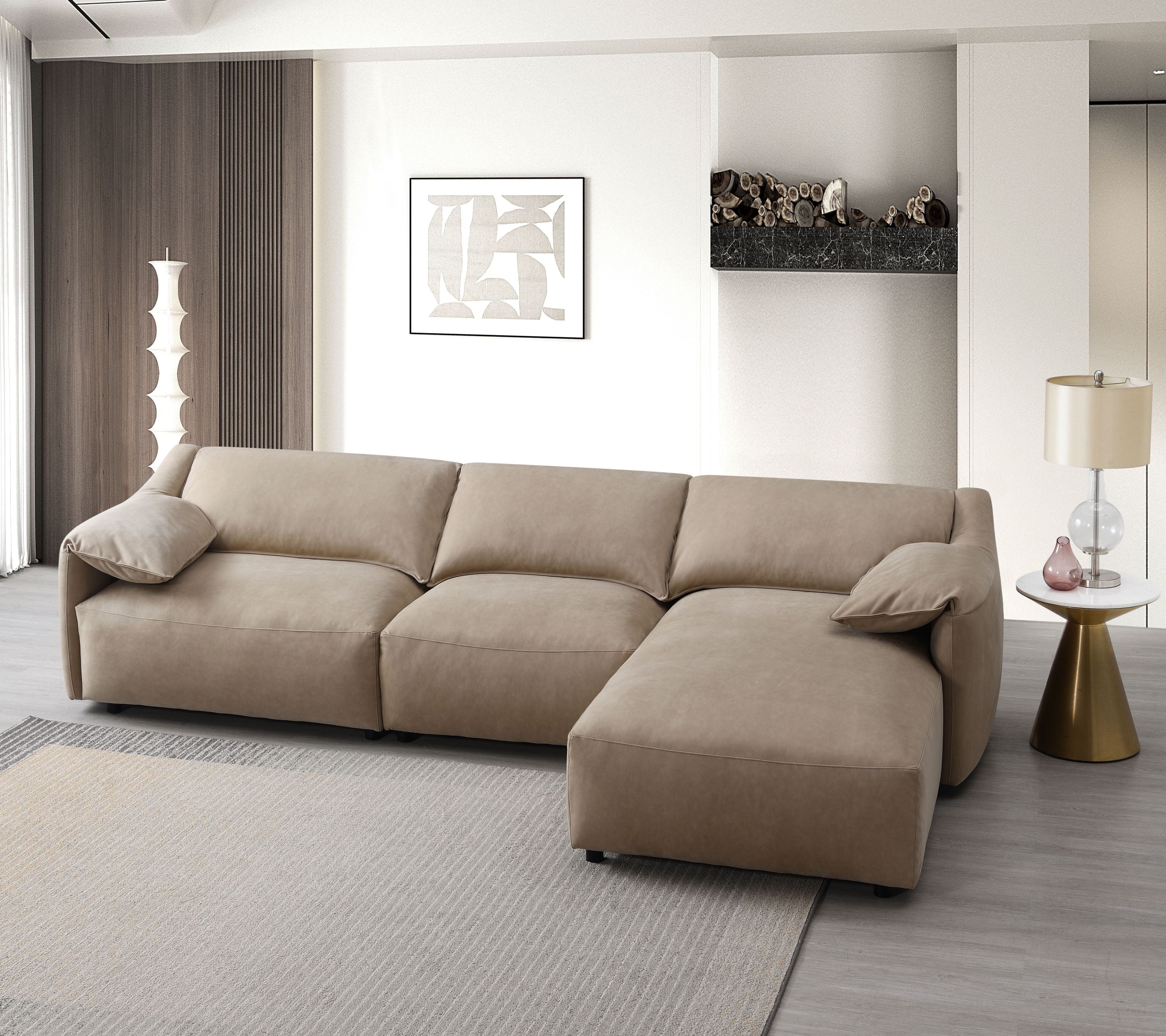 Veata Light Brown Suede Sectional Sofa