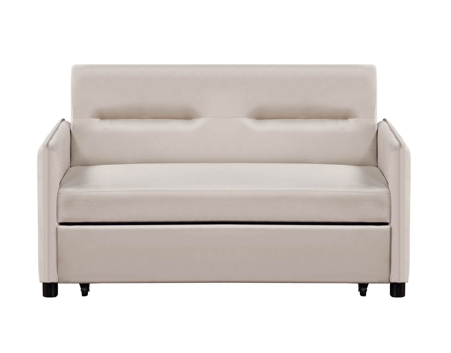 Upholstered Sleeper Sofa 2 Seat Sofabed With 2 Grey Pillow, Beige