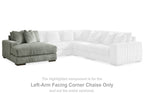 Left-arm corner chaise section with ribbed fog-gray upholstery and cushioned back pillows
