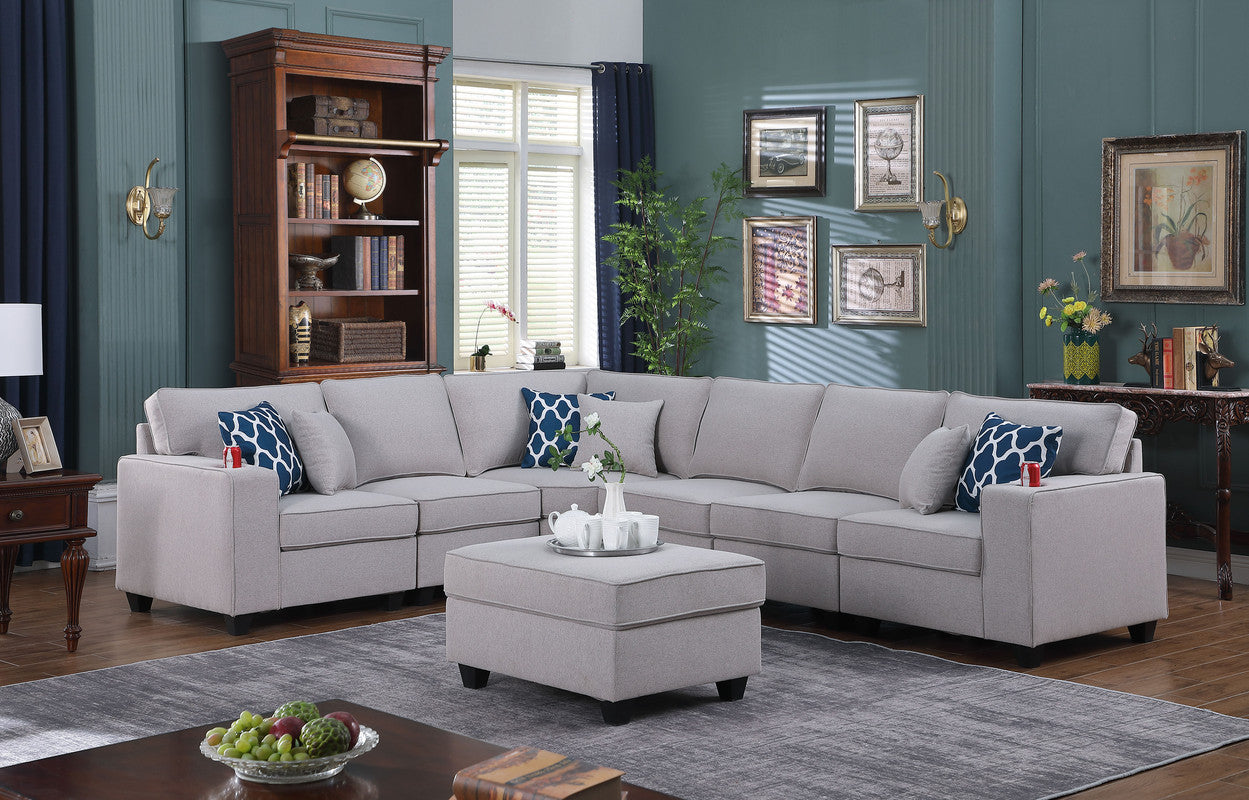 Cooper 125" Light Gray Linen L-Shape Sectional Sofa